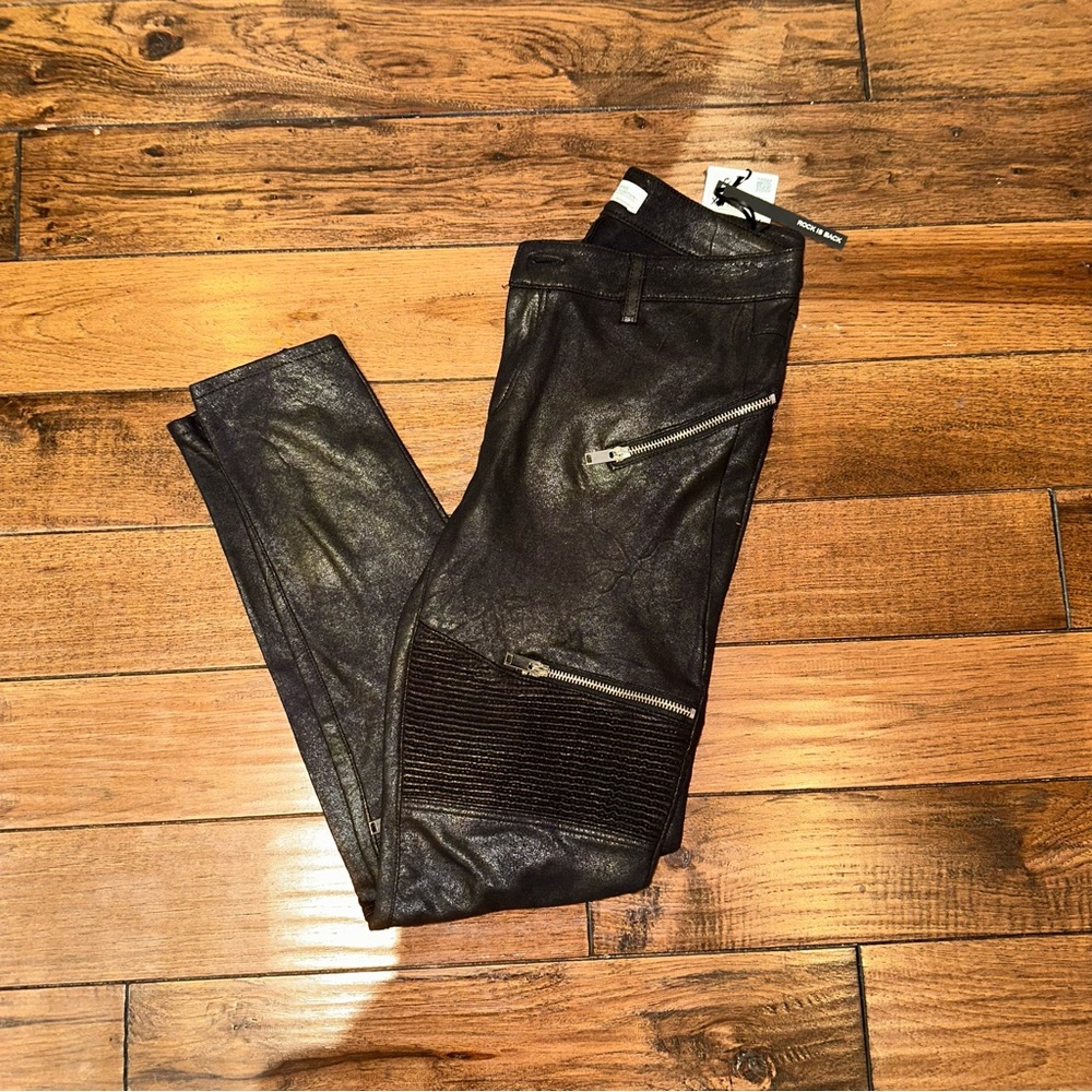 Zara Premium Denim Collection Black Faux Suede Skinny Pants